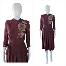 Vintage 1940s WWII rayon crepe cocktail Studded Peplum Midi Coktail Dres... - £182.73 GBP