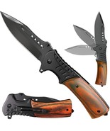 Pocket Knife Spring Assisted Folding Knive Rosewood Handle with Black NEW - $21.37 CAD