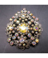 Vintage Aurora Borealis Rhinestone Brooch Pin Fashion Jewelry - $828.78 MXN