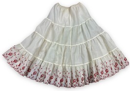 Vtg 50s 60s Fantasy Embroidered Floral Red White DuPont Nylon Slip Skirt... - £19.39 GBP