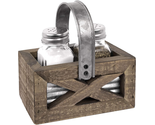 Barn Door Rustic Salt and Pepper Shakers Set in Wood and Galvanized Cadd... - $25.66