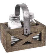 Barn Door Rustic Salt and Pepper Shakers Set in Wood and Galvanized Caddy | Farm - $25.66