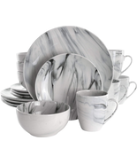 Fine Marble 16 Piece Stoneware Dinnerware Set in Black and White - $87.90 CAD