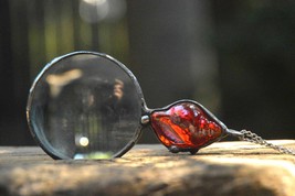 Red Loupe pendant , Magnifier Glass pendant , red glass , loupe necklace ,magnif - $45.00