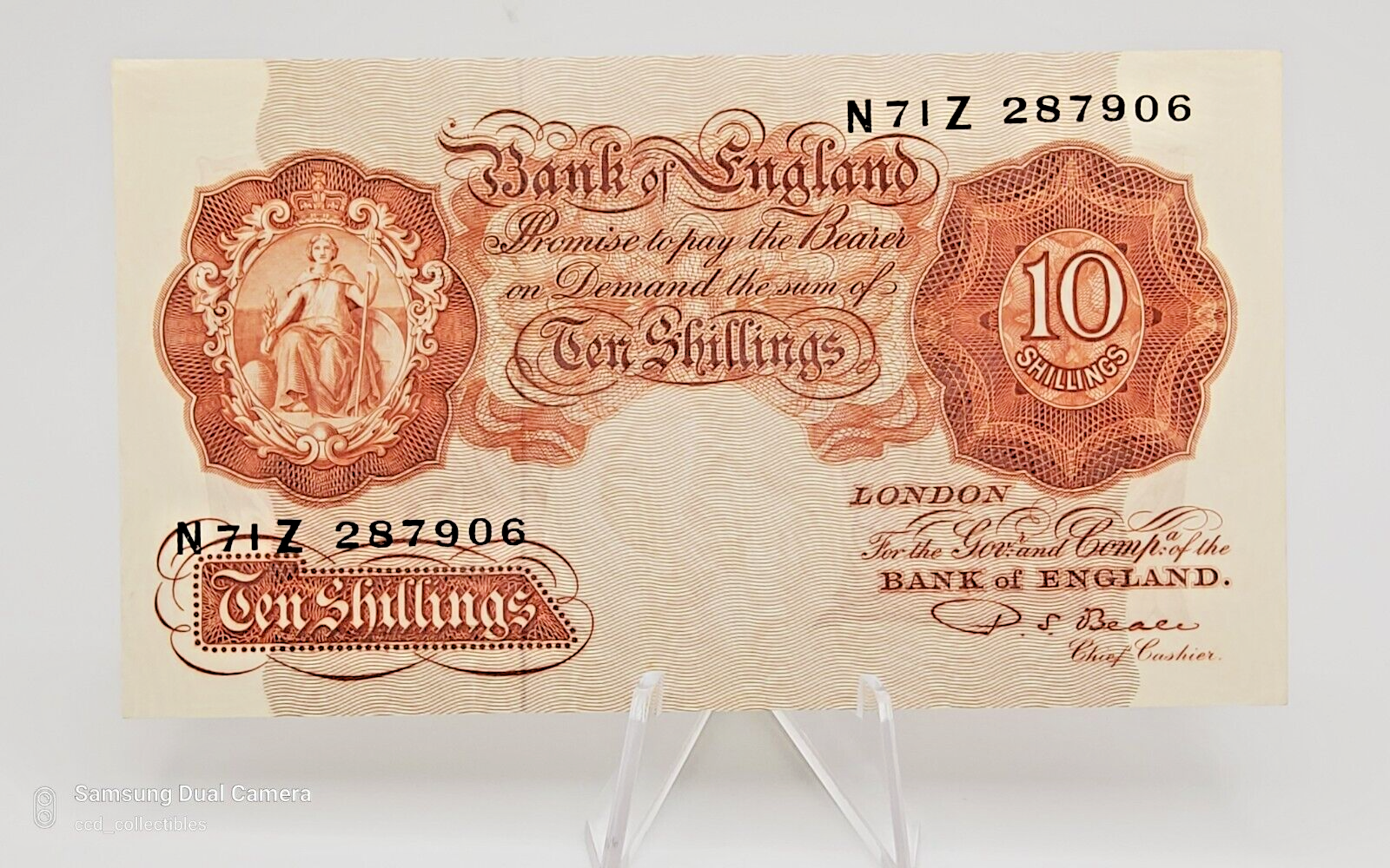ENGLAND BANKNOTE ~  10 SHILLINGS 1928-1948   CONDITION AU P-362 - $26.23