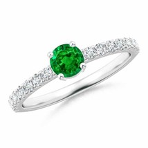 ANGARA Classic Solitaire Emerald Promise Ring with Pave Diamonds - £1,353.35 GBP