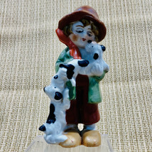 Vintage Ceramic 1950’s Figurine Little Boy With 2 Puppies Stamped Japan - $18.76