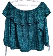 Michael Kors Green Leopard Cheetah Print Off The Shoulder Ruffle Top 1X 2X Read - £19.54 GBP