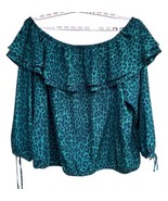 MICHAEL KORS Green Leopard Cheetah Print Off the Shoulder Ruffle Top 1X ... - $24.73