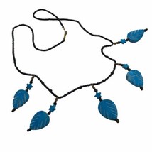 Vintage Artisan Necklace handmade Beaded blue Leaf Stars Southwest Boho Howlite - £11.92 GBP