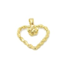 Heart with Rose Charm Pendant 14k Yellow Gold - £60.75 GBP