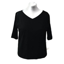 Liz Claiborne Womens Black V-Neck Top T Shirt XL 100%  Cotton 3/4 Sleeves - $19.99