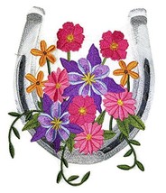 [Custom] Lucky Charm Horse with Horse Shoe [Horseshoe in Wildflowers] Embroidery - £23.44 GBP