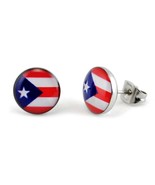 PUERTO RICO FLAG EARRINGS 8mm 10mm Stainless Steel Stud Post Puerto Rica... - $129.73 MXN