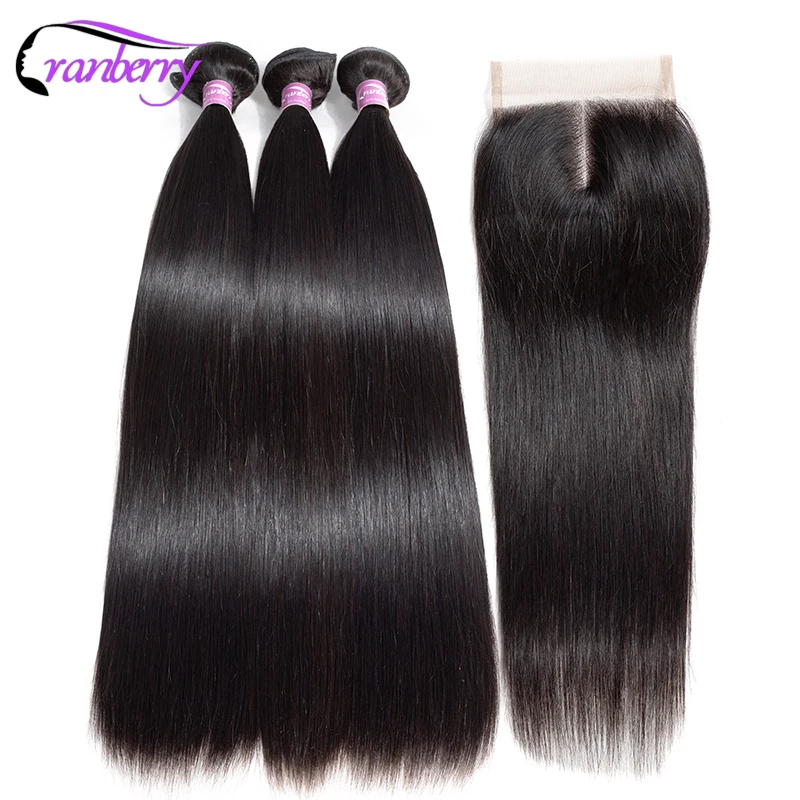 Cranberry  Straight Hair Bundles With Closure 100% Remy Peruvian Human Hair - £80.28 GBP+