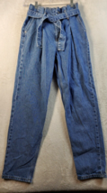 TopShop Jeans Womens Size 26x32 Blue Denim Cotton Pockets Belted Straight Leg - £13.91 GBP
