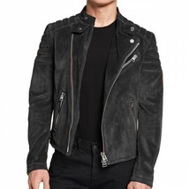 Men biker leather jacket designer cowboy black suede men leather jacket #14 - $159.38
