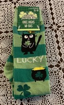 Saint Patricks Day Knee Socks Shoe Size 5 to 9  Lucky Cat Green Shamrock Design - £9.91 GBP