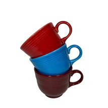 Fiestaware Coffee Tea Cups Set 3 Blue Red Maroon 3&quot; Homer Laughlin 2005 - $16.00