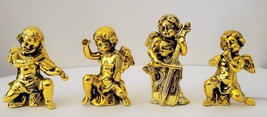 Four Antique Cherubs Angels w/ Music Instruments Gold Plated Winged Made N Japan - £18.47 GBP