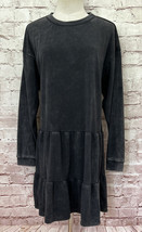 Wild Fable Black fade acid wash Long Sleeve Round Neck Tiered dress MEDIUM NEW - £20.52 GBP