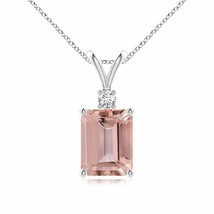 ANGARA Emerald-Cut Morganite Solitaire Pendant with Diamond in 14K Solid Gold - £1,110.51 GBP