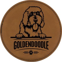 Goldendoodle 4&quot; Round Leather 6-Coaster Set with Holder Color: Brown wit... - $19.99