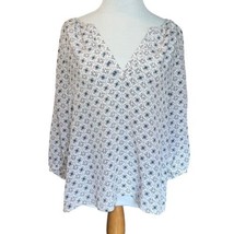 Joie Coralee Blouse  Porcelain 100% Silk Women Size Small White Blue V Neck - $33.74