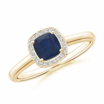 ANGARA Cushion Blue Sapphire Ring with Diamond Halo for Women in 14K Solid Gold - £476.23 GBP