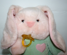 Plush Creations Pink Plush Easter Bunny Rabbit Pacifier 16&quot; Heart Stuffed Vtg 97 - £43.18 GBP