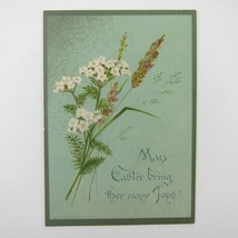 Victorian Greeting Card Easter Green Pink &amp; White Flowers Cherub Angel A... - £7.98 GBP