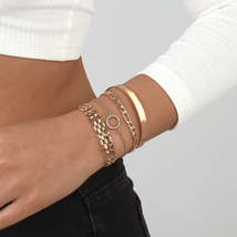 Cubic Zirconia & 18K Gold-Plated Chain & Bangle Bracelet Set - $14.99