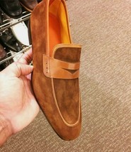 Handmade Men Descent Party Look Tan Brown Moccasin Genuine Suede Shoes - $159.00