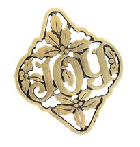 Vintage Christmas Metal Trivet JOY Mistletoe Holly Wall Hanging Flaws 8” - $234.20 MXN