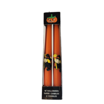 2 Vintage 10&quot; Halloween Taper Candles Witch On Broom Orange in Box Hong Kong - £6.32 GBP
