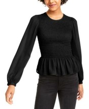 MSRP $69 Leyden Smocked Peplum Blouse Black Size Small - $28.50