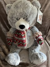 Hugfun International 17&quot; Gray and White Teddy Bear Plush w/ Winter Scarf Mittens - £14.41 GBP