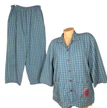 Vtg 80s 90s Esleep Plaid Capri Button Down Shirt 2 Piece Pajama Set Wome... - $42.56