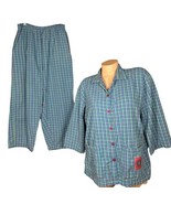 Vtg 80s 90s Esleep Plaid Capri Button Down Shirt 2 Piece Pajama Set Wome... - $42.56