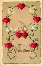 To My Valentine Doves Heart Rose Wreath Embossed 1910 Vtg Postcard - £5.95 GBP