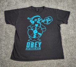 Vintage Obey Records Shirt Men Large DJ Penguin Andre The Giant Fairy Sk... - £11.71 GBP