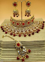 Bollywood Kundan Bridal Choker Necklace Set Jewelry Ad CZ Polki Red Wedding - £44.80 GBP