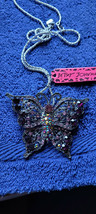 New Betsey Johnson Necklace Butterfly Black Blueish Rhinestone Summer Decorate - £11.80 GBP