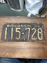 Vintage Wisconsin license plate Embossed 115-728 metal 1935 all original... - $49.99