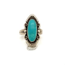 Vintage Signed Sterling Bell Trading Post Oval Turquoise Stone Ring Band size 5 - £37.99 GBP