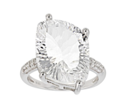 White Crystal Quartz Rhodium Silver Size Engagement Ring 6 7 8 9 10 11 12 - £159.83 GBP