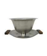 Gravy Serving Bowl with Pedestal MCM Stainless Steel &amp; Wood Vtg Japan 18-8 - $23.05 CAD