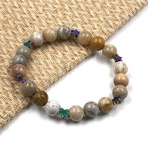 Natural Fossil Coral &amp; Hematite 8 mm Bead 7.5&quot; Stretch Bracelet SSB-81 - £9.46 GBP