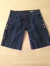 BCBGMaxazri Shorts Blue Six Pocket Ramie / Cotton Blend Decorated Cargo ... - $12.38
