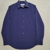 Mizzen+Main Leeward Mens Dress Shirt Sz L 17.5x35 Blue Trim Fit Gingham ... - $37.87